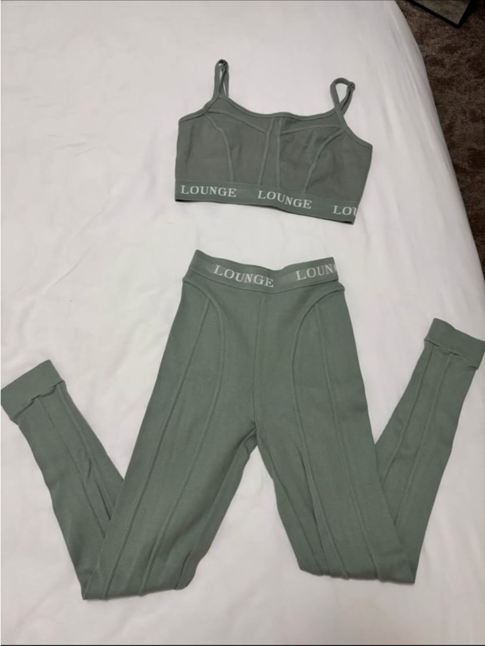 Lounge Sage Green Ribbed Bra & Leggings Set S/M